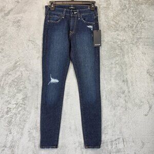 True Religion Jeans Womens 25 Blue Halle Mid Rise Super Skinny Distressed Denim